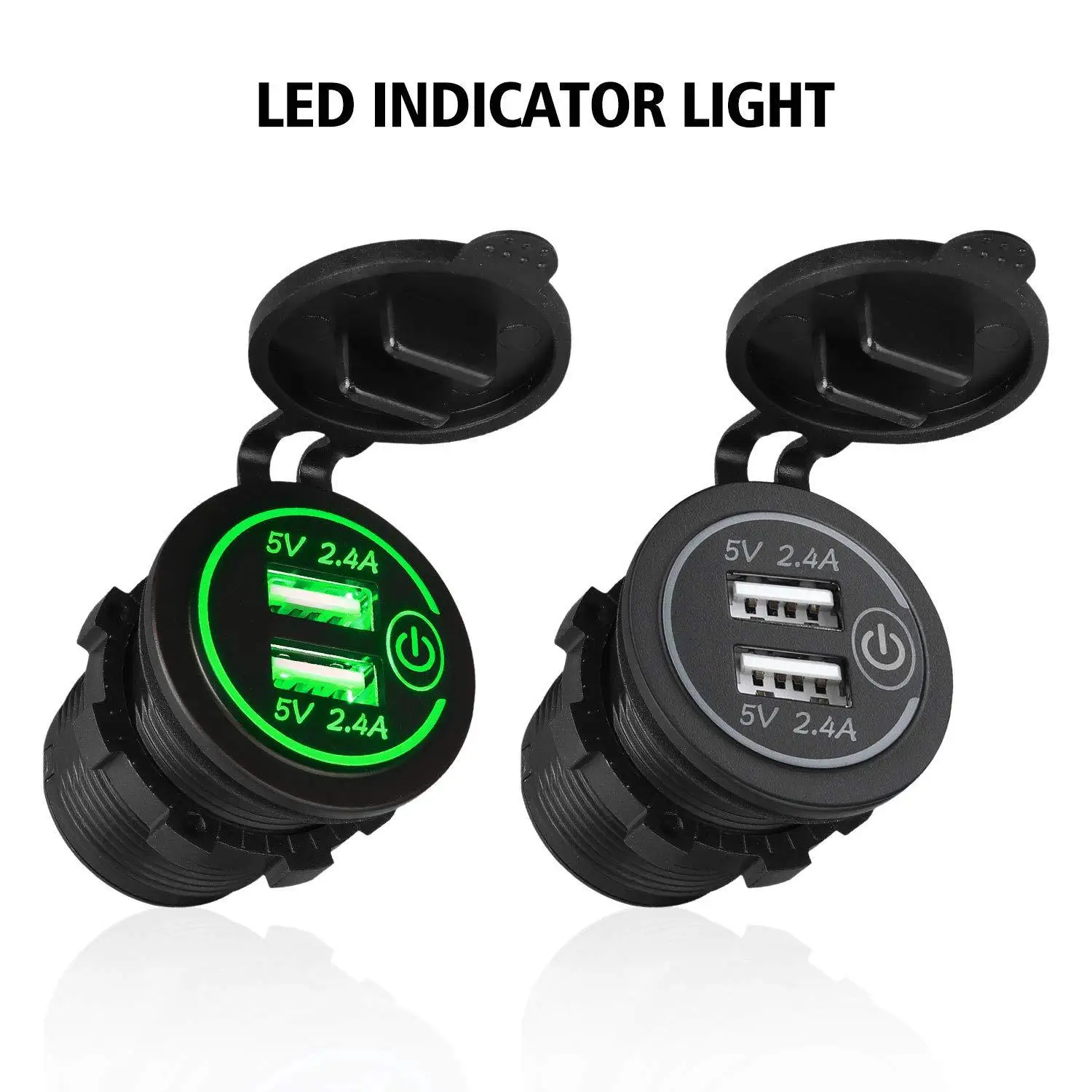 Factory direct sale QC3.0 Waterproof Quick Charge USB Dual Port Touch Screen Switch with Voltmeter Car Socket Adapter