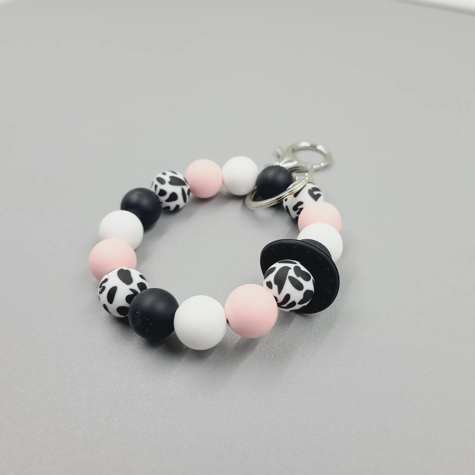 New Design Western Cowboy Print Wristlet Silicone Beaded Keychain gift for her keyring charm jewelry Accessories