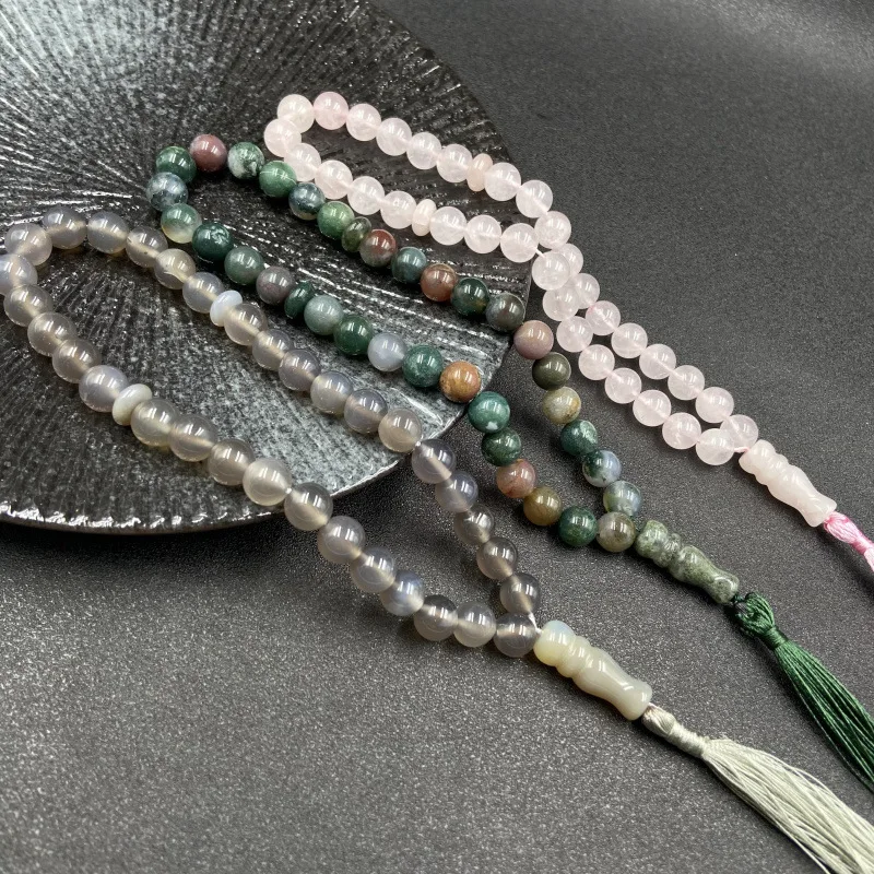 DIY Meditation Jewelry Handmade 8mm Natural Agate Stone Islamic Muslim Rosary Prayer Beaded Healing Crystals Men Bracelets