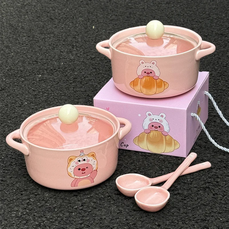 Cute ceramic instant noodle bowl student dormitory instant noodle bowl girl birthday gift souvenir