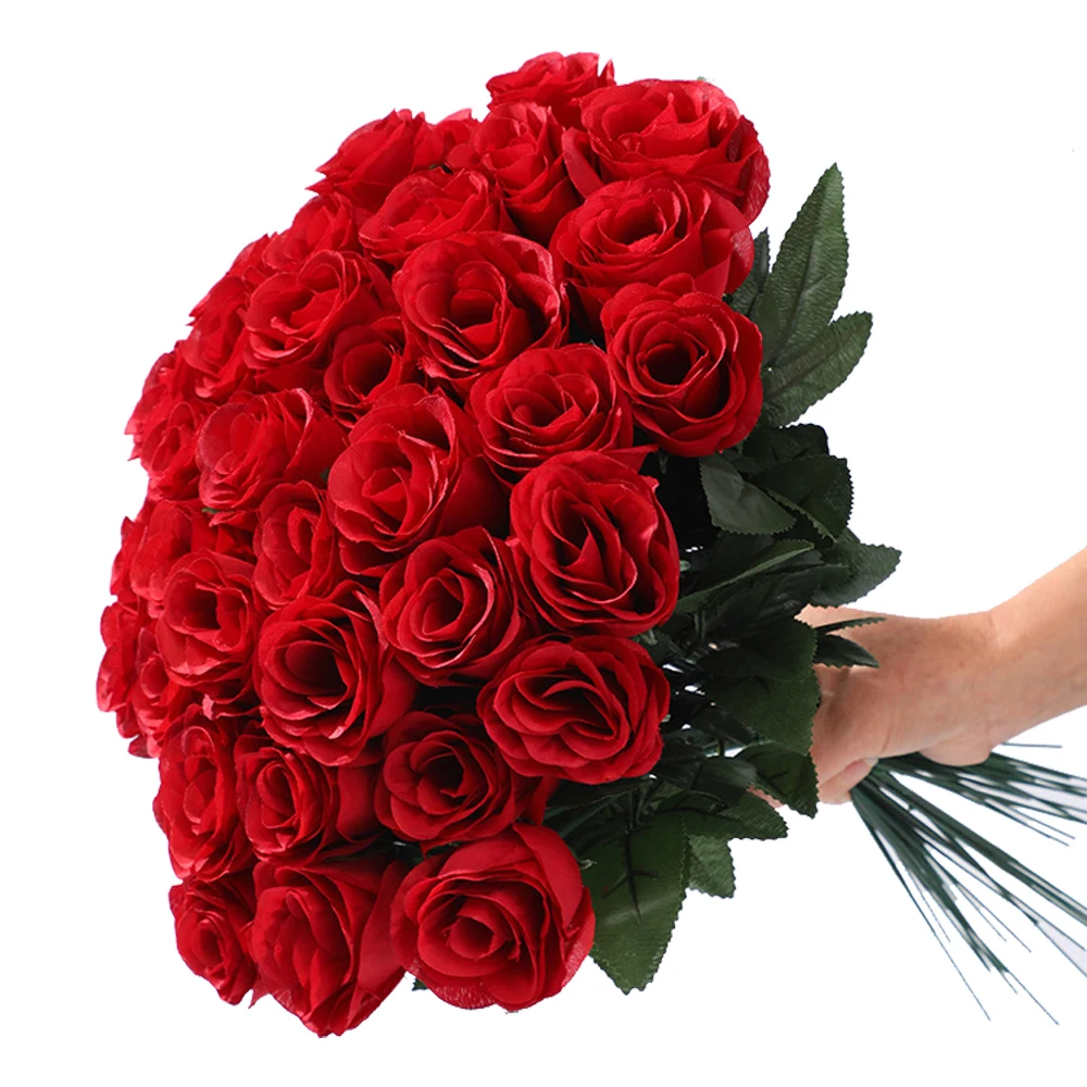 Hot Sale Romantic Wedding Decoration Artificial Roses Single Head Red/Blue/Pink Artificial Rose Flowers