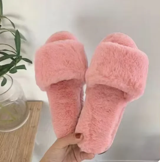 Wholesale open toe soft fashion winter lady men slides plush slippers for women cotton house shoes