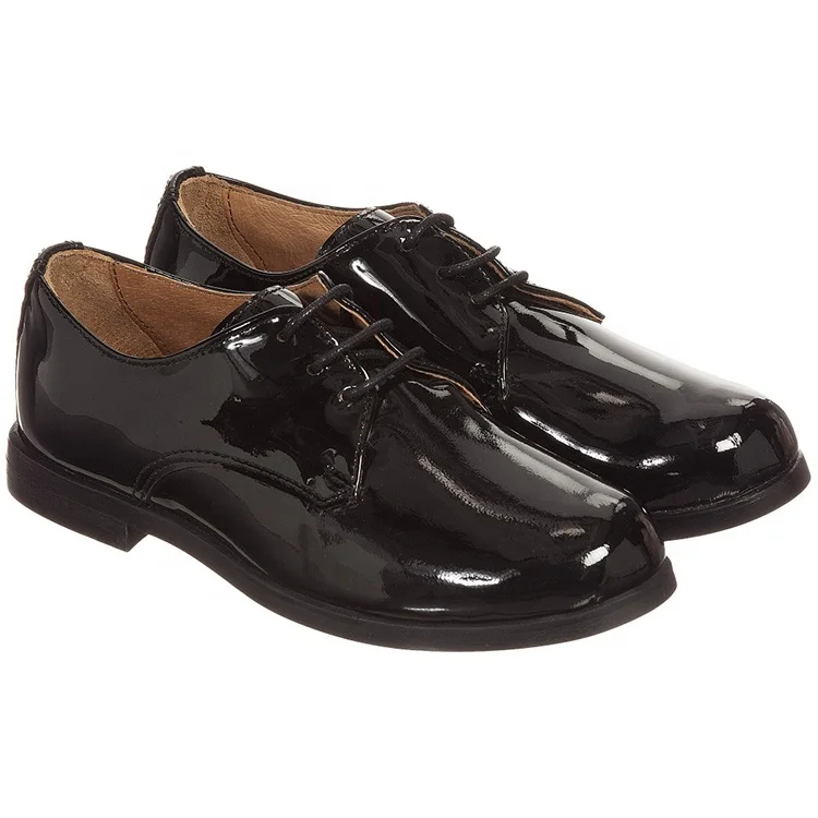 High Quality Durable Sole Lace Up Formal Dress Genuine Boys Black Leather School Shoes