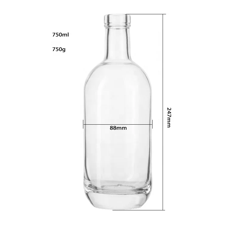 Bulk 750ml Flint Premium Round Moonea Glass Vodka Gin Rum Bottle with Cork Stopper