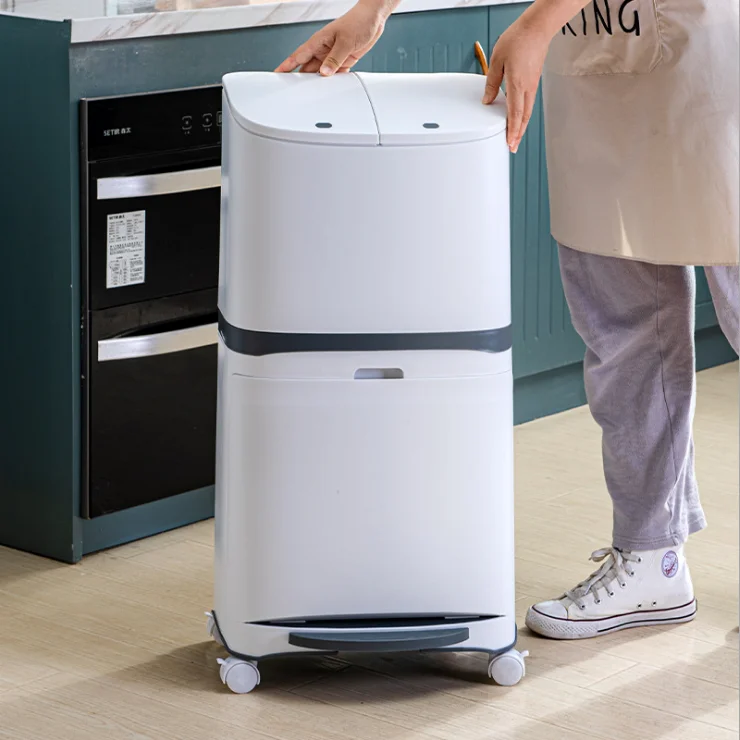 Japanese Style Household Dustbin Double Layer Can Be Classified Trash Can Plastic Pedal Bin with Lidded With Pressure Ring Trash