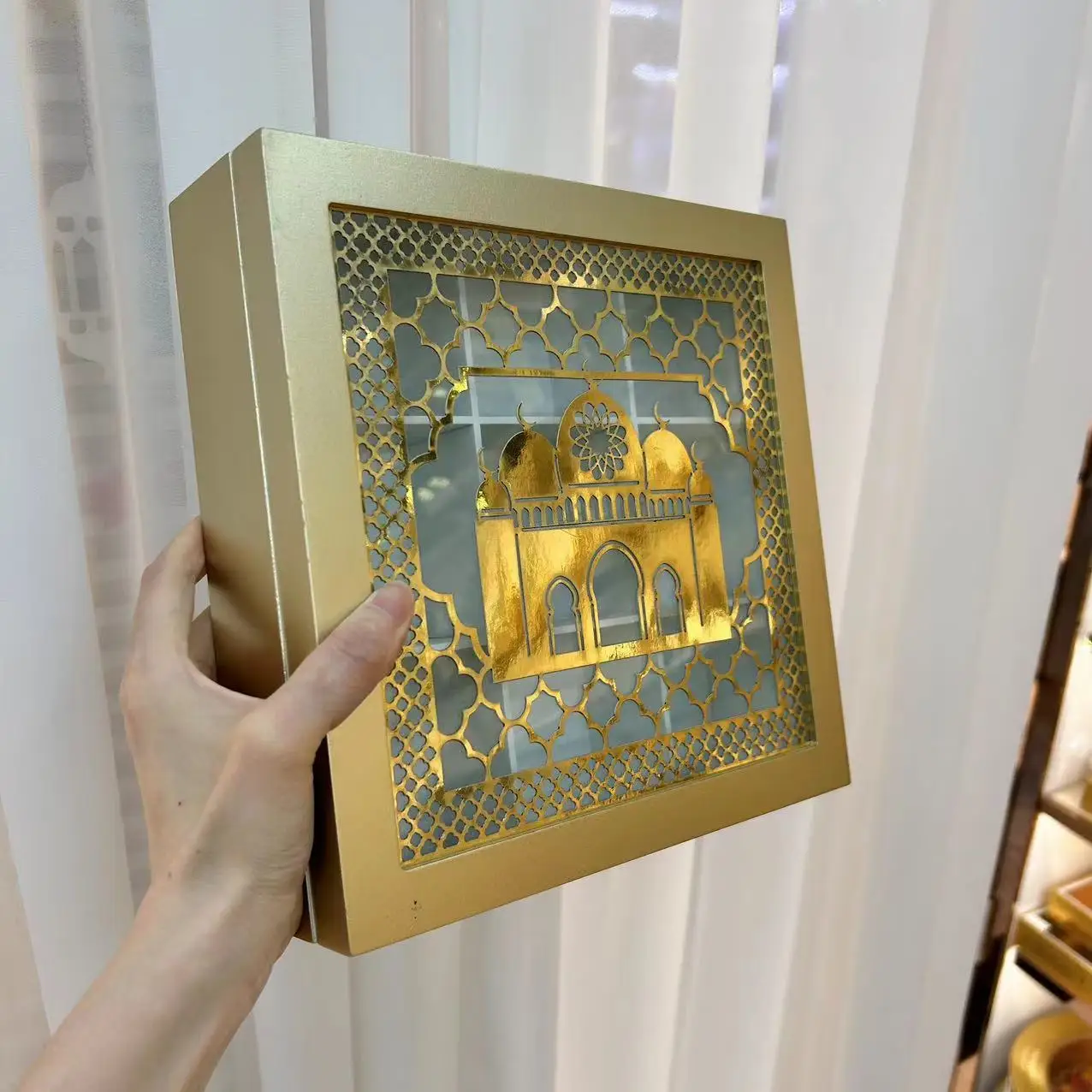 4 6 9 cube wooden muslim mosque moon snack box for islamic bakery packaging