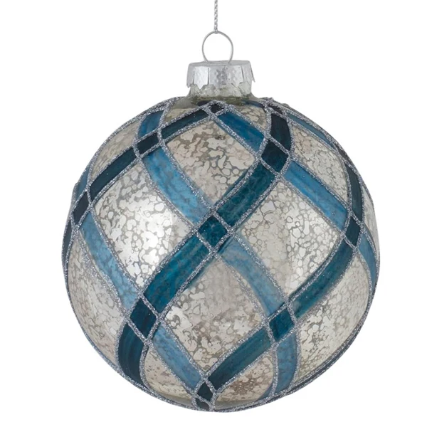 Painted blue glitter mesh glass Christmas ball and pendant decoration light blown special-shaped ball Christmas ball