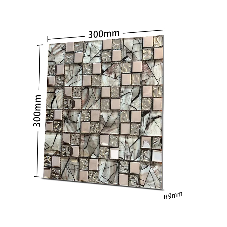 Factory Price Grid Pattern Light Color Square Electroplated Metal Shiny Tiles Glass Mosaic For Walls