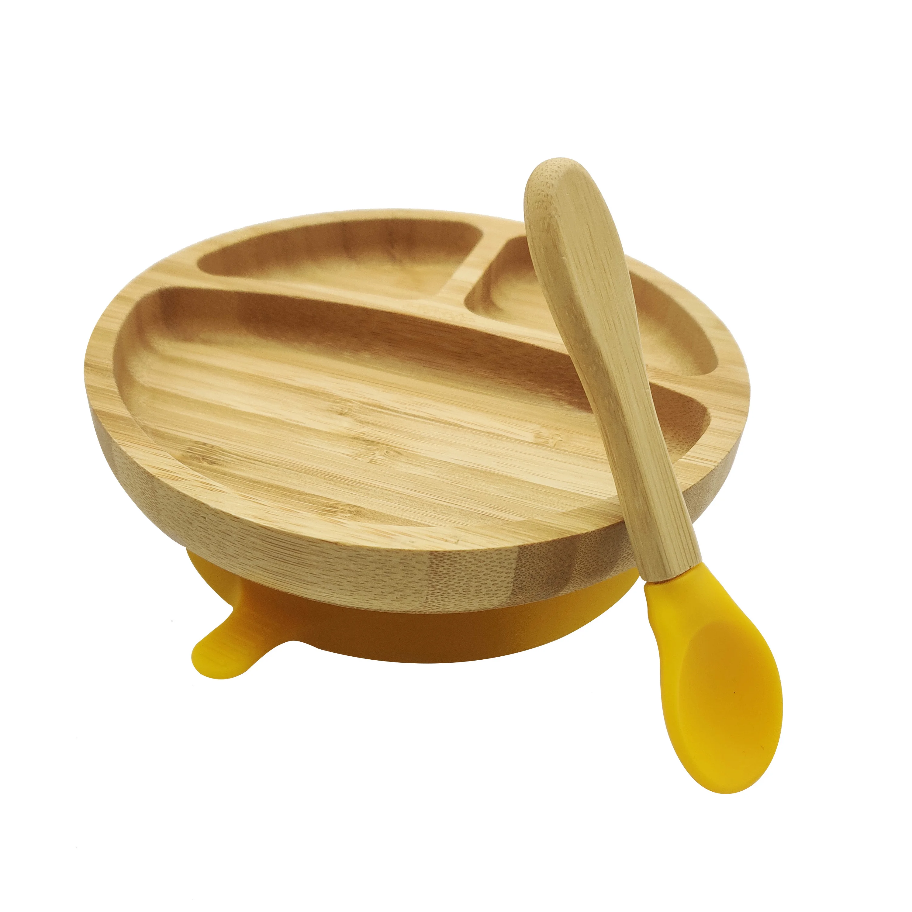 The silicone sucker design | Does not contain BPA | Round Bamboo baby plate