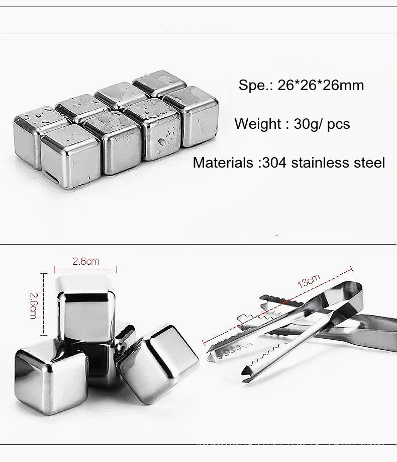 Bar Accessory 8 PCS Metal Ice Cubes Stainless Steel Ice Cubes Reusable Whisky Ice Stone Beverage Chilling Rocks, Men Gift Sets