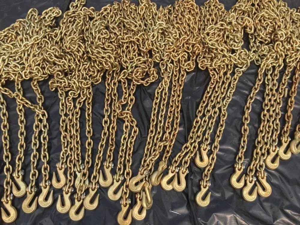 Позолоченная желтая оцинкованная цепь G70 3/8x20 дюймов для транспортировки связующего материала с захватным крючком