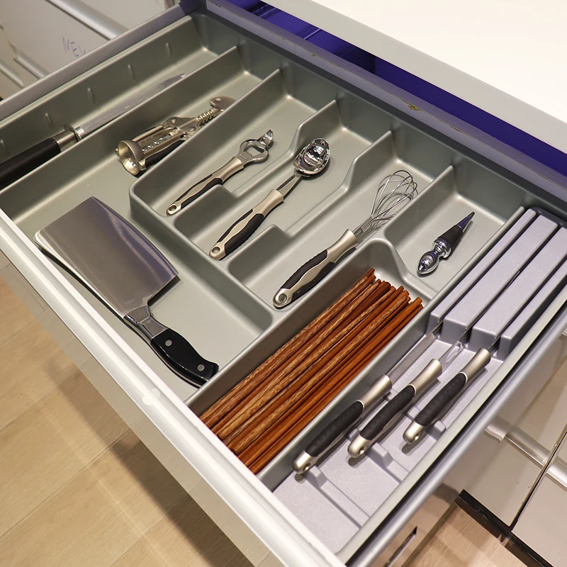 plastic cutlery tray kitchen cabinet  drawer tray silver hard kitchenware oranize tray