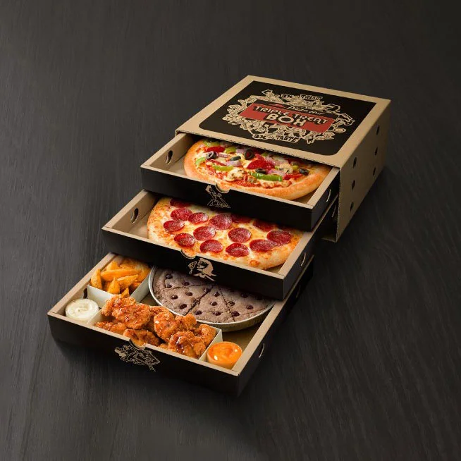 Customized Reusable Brown Corrugated Pizza Box multi layer drawer Kraft display carton 24inch Food pizza box Packaging