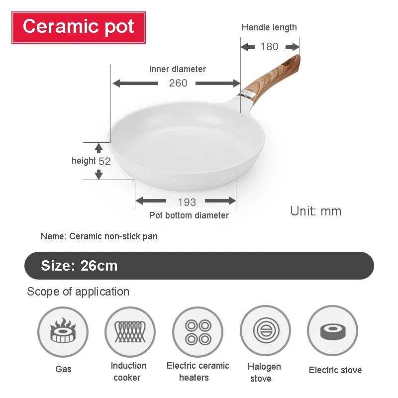 Non Stick Ceramic Enamel Frying Pan Honeycomb Wok Cookware Set Pot With Wooden Handle For Breakfast