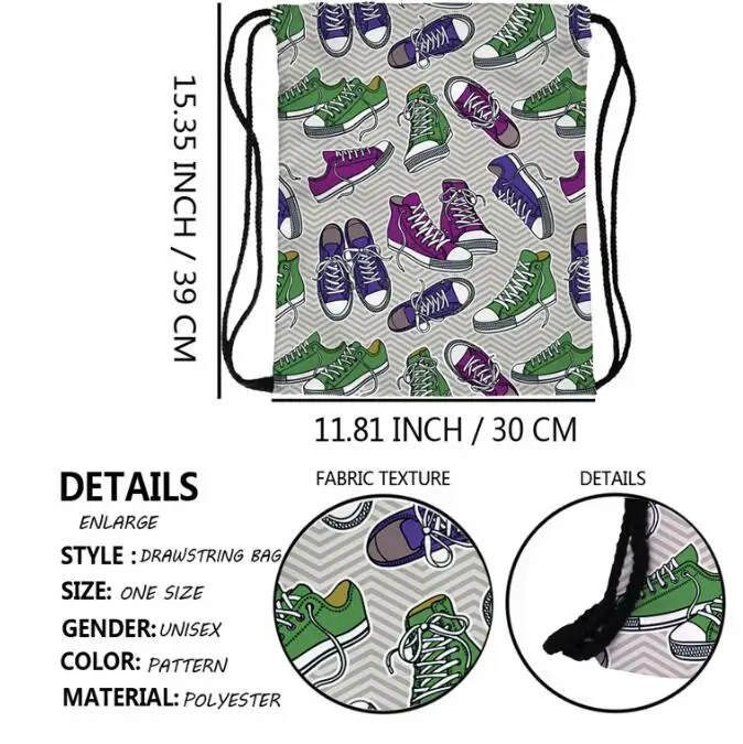Custom Shoes Printing Drawstring Backpack Bag  Polyester Sports Pack Bag for Traveling Sport