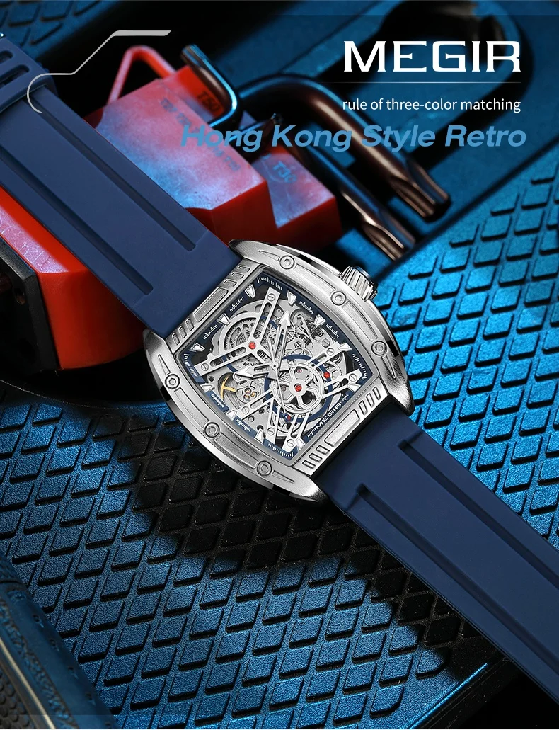 2024 Megir 8601 Waterproof Luxury Mechanical Wrist Watches Original Brand Automatic Watch Man Silicone Strap Automatic Watch