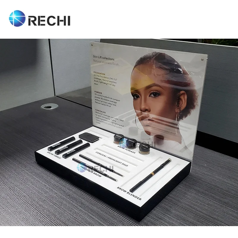 RECHI Acrylic Makeup Mascara Cream Retail POS Display Stand For Eyebrow Pencil Perspex Eyeshadow Lipstick Lip Gloss Display Rack