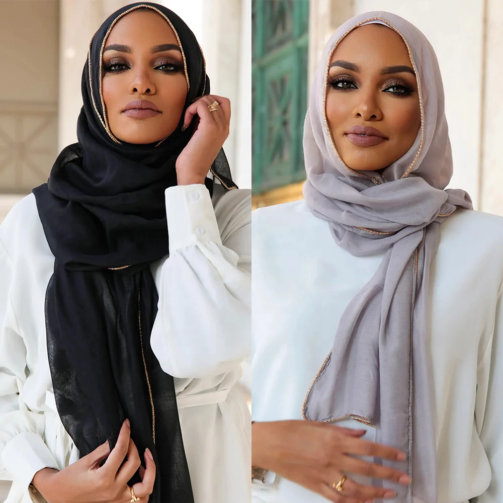 Sharut Wholesale Fancy Customize Hijab Muslim Women Scarf Musulman Shawl With Beads of Love Viscose TR Cotton Line Hijab Scarf