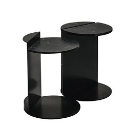 Modern nordic black natural stone metal coffee table milk tea shop living room round side table