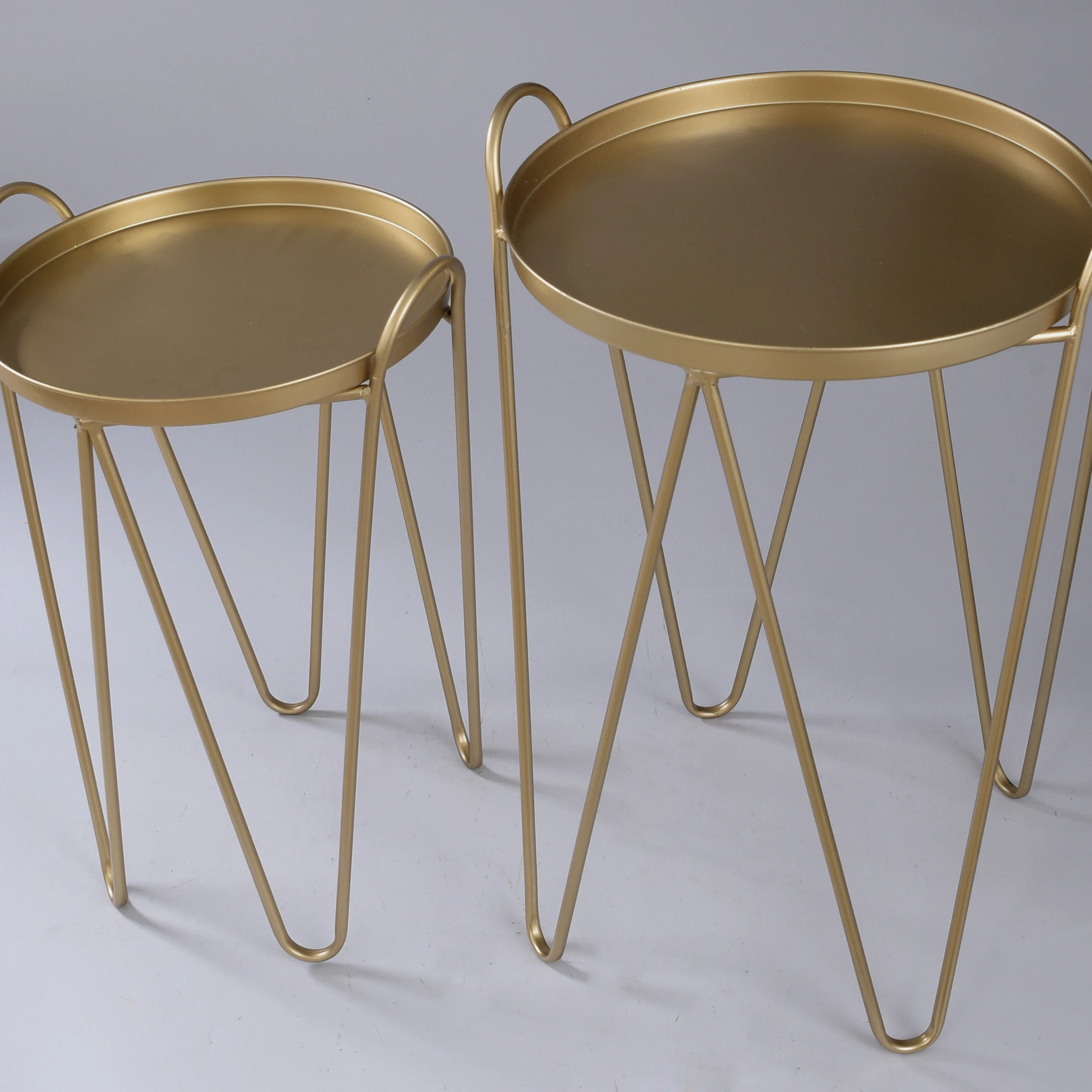
New Design Metal Gold Pin Leg Coffee Table Set With Simple Modern Style 