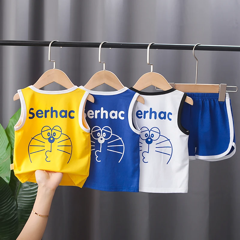 Детская одежда Летний Тонкий хлопковый жилет костюм Детская летняя одежда два комплекта высокого качества низкая цена лето оптовая продажа