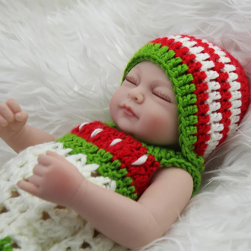 26cm Green Dolls Toys Realistic Mini Reborn Soft Silicone Sleeping Reborn Girls Dolls