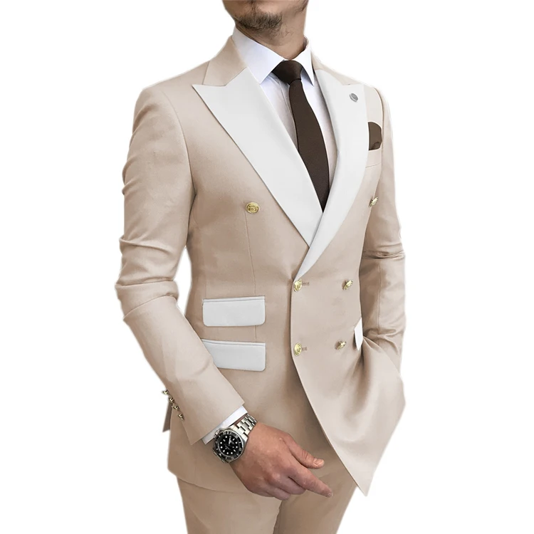 Hot sale mens double breasted suit 2 pieces high quality casual slim fit blazer suits set for men 2021