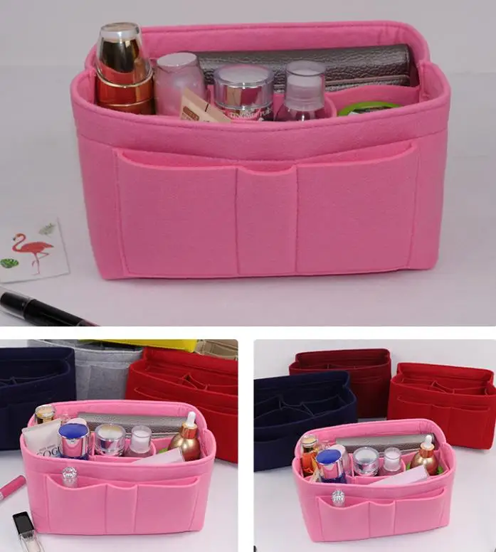 Custom felt makeup bags Women wool Felt Removable Handbag storage Organizer Insert Cosmetic Bag