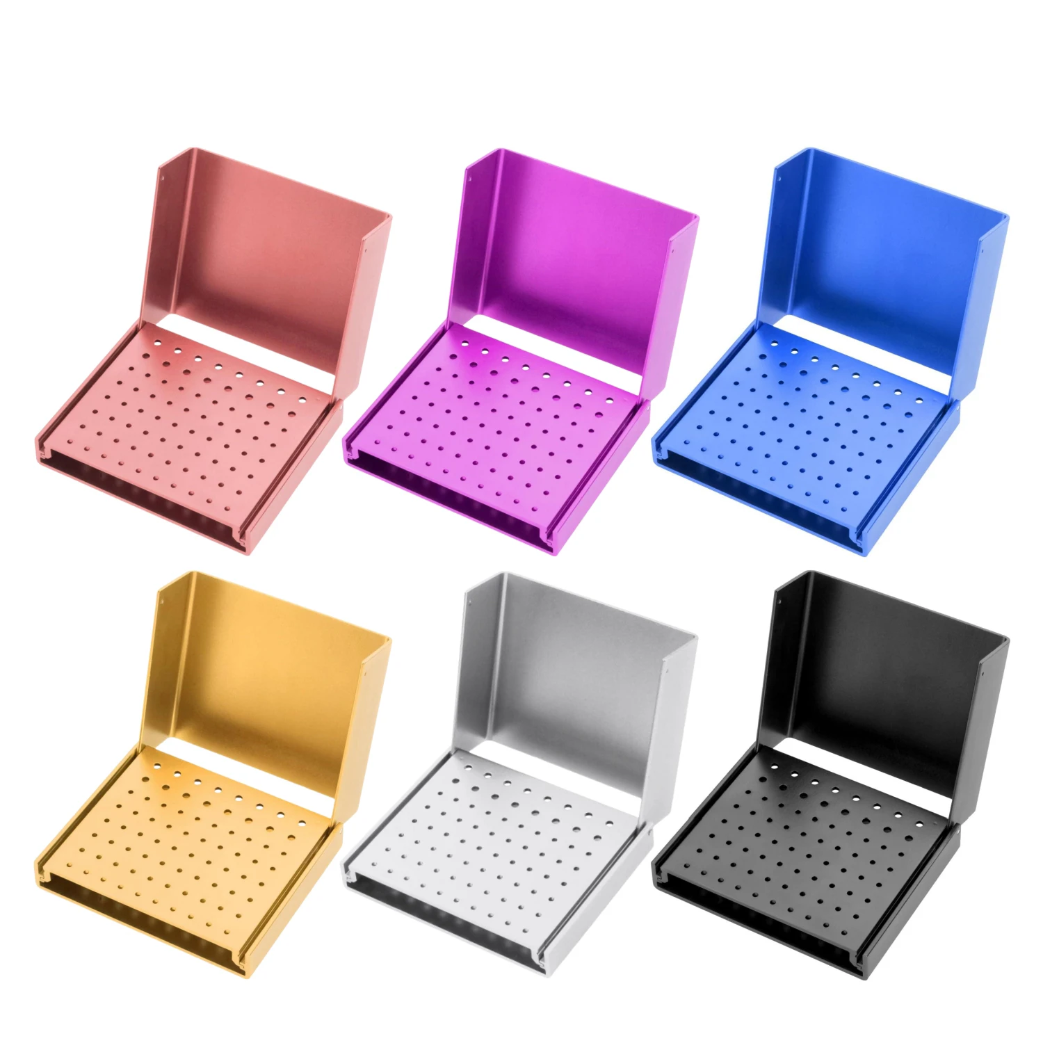 76 Holes Dental Bur Holder Aluminium Cleaning Stand For High/Low Speed Burs Autoclavable Disinfection Stand Bur Organizer Case