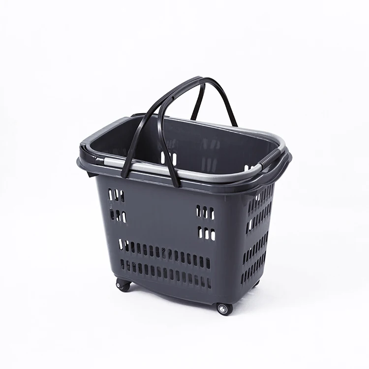 High Quality Luxury Medium Four Wheel supermarket Shopping Basket Aluminum Alloy Handle plastic basket