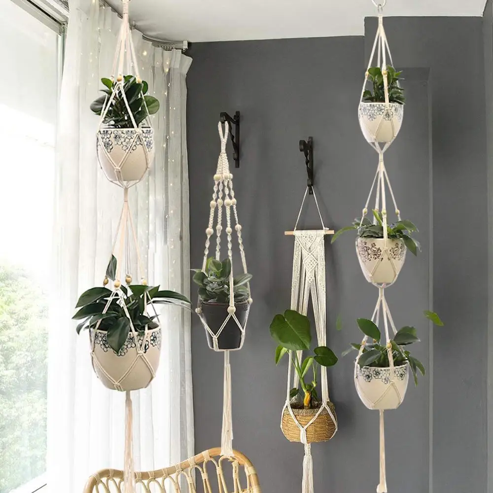 Custom Macrame Plant Hangers Indoor Hanging Holder Hand Woven Decorate With Lanyard