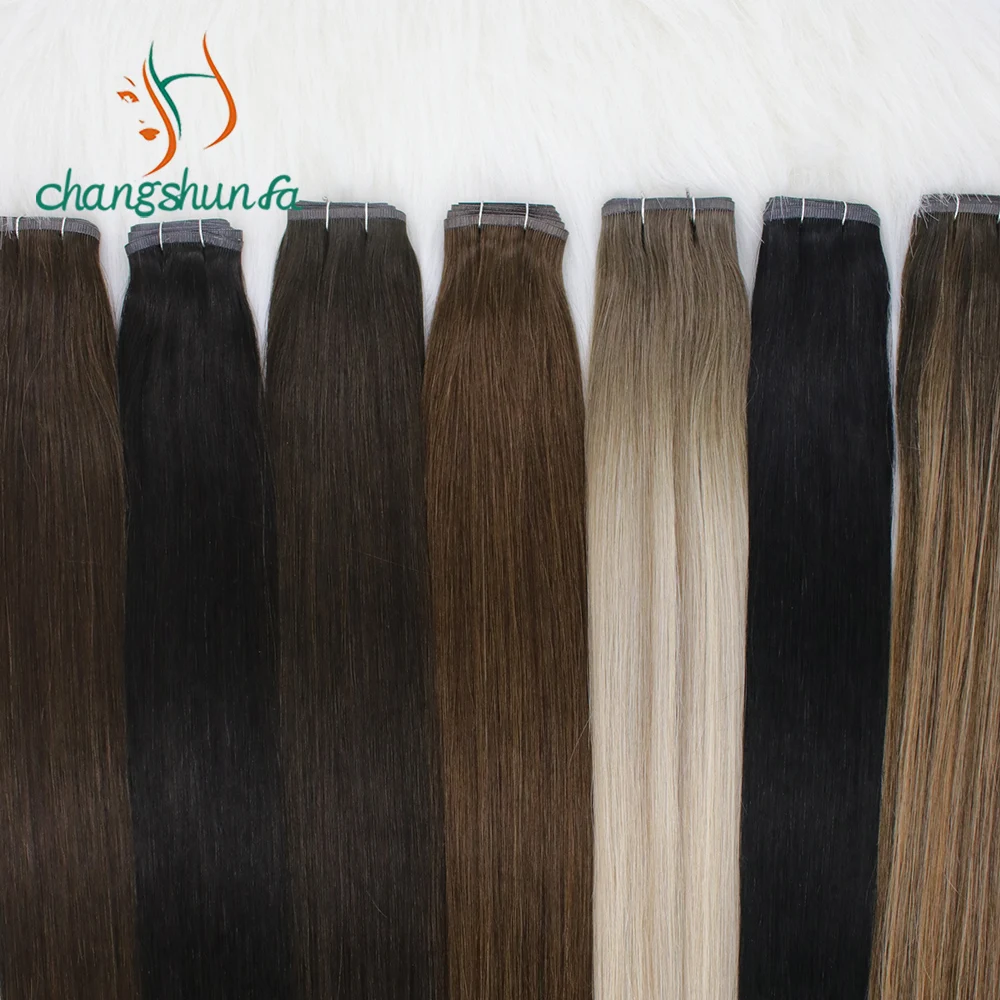 Wholesale Seamless Flat Weft Russian Remy  Human Hair Soft Thin PU Weft Hair Extensions Manufacturer