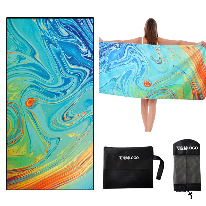 Microfiber Sand Free Beach Towel custom logo Quick Dry Super Absorbent Oversized Towels printed Blanket Pool Swimming bath towel