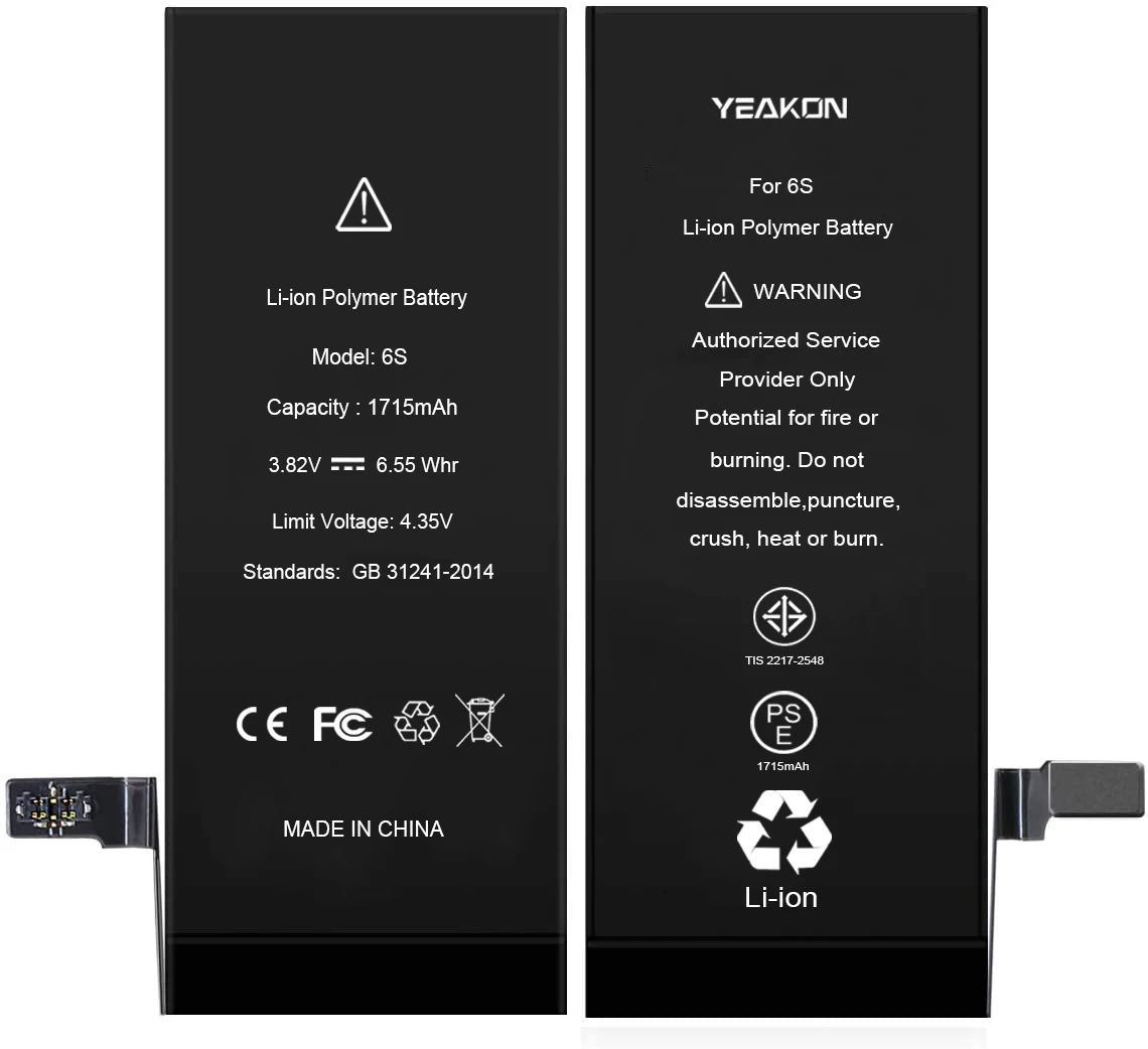 YEAKON 6S 6 S Battery Replacement For iPhone 5 5S 5C SE 6 6S 6P 6SP 7 7G 7P 8 8G 8P Plus X XS MAX XR 11 12 13 Pro MAX Batteries
