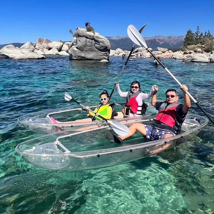Crystal clear paddle boat ocean transparent canoe 2/3 person fishing pedal plastic modular ocean kayak PC clear bottom Kayaking