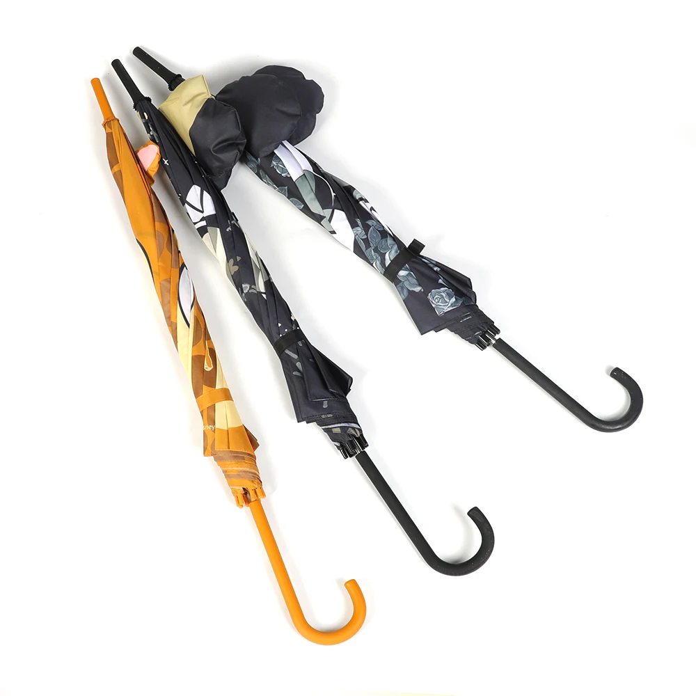 Squirrel Animal with Ear Soft Combine Matching Straight Stick Umbrella Yellow OEM Color Rubber Coating Handle FIberglass Frame