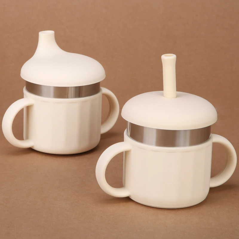 Kids Silicone Stainless Steel Baby Drink Training Cup Sippy Cup For Toddlers With Straw