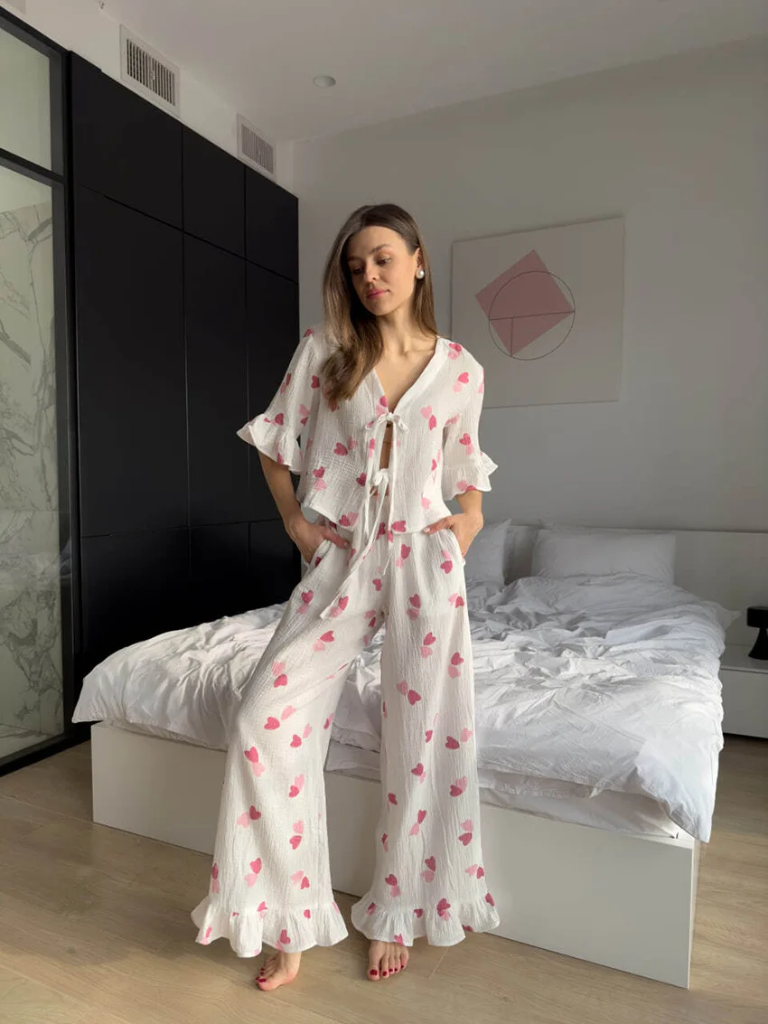 Pajamas For Women Set Cotton Pajamas Pyjamas Sleepwear 2 Piece Set Loungewear Shirt Pants Sets