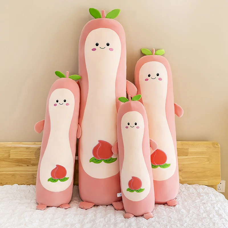 HECION Children Birthday Gift Kids Room Creative Peach Fruit Pillow Long Pillow Plush Toys Long-body Animals Doll