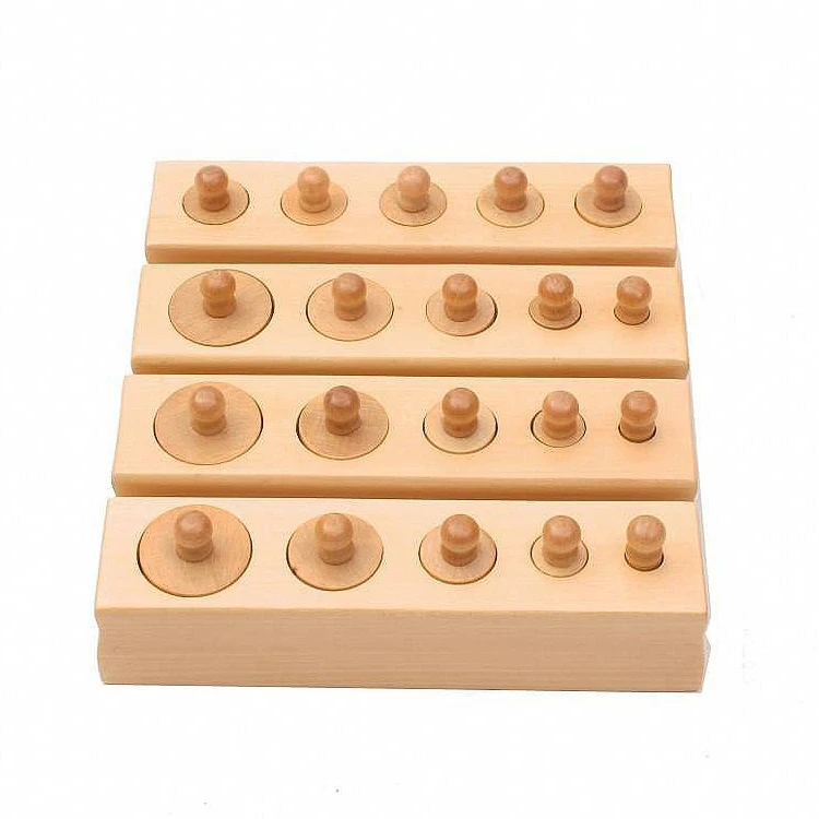 Wholesale custom multicolor montessori knobbed cylinder blocks teaching materials wooden educational early learning tools toys