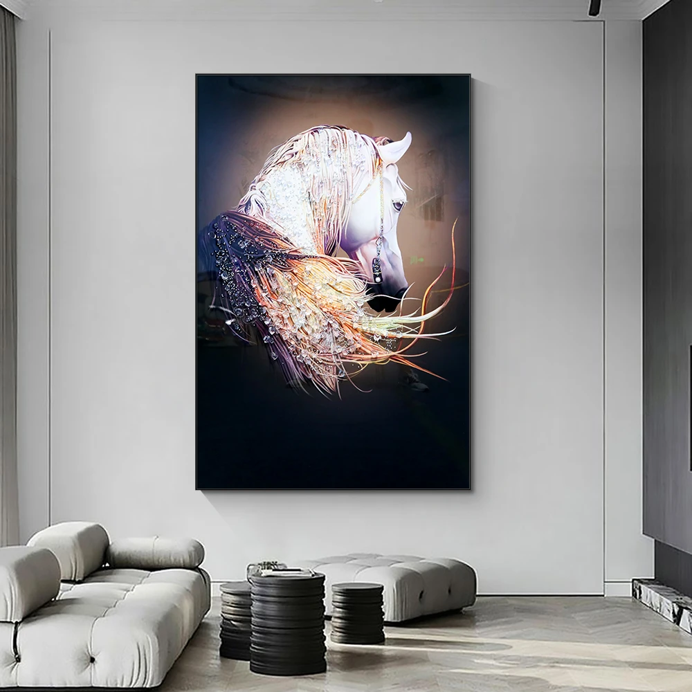 Modern luxury hotel living room decorated animated horse still life diamond painting 3D wall art crystal porcelain painting