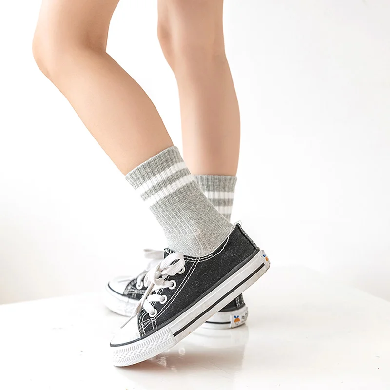 Private Logo Custom Striped Cotton Crew Socks Wholesale Kids White School Socks Manufacturers