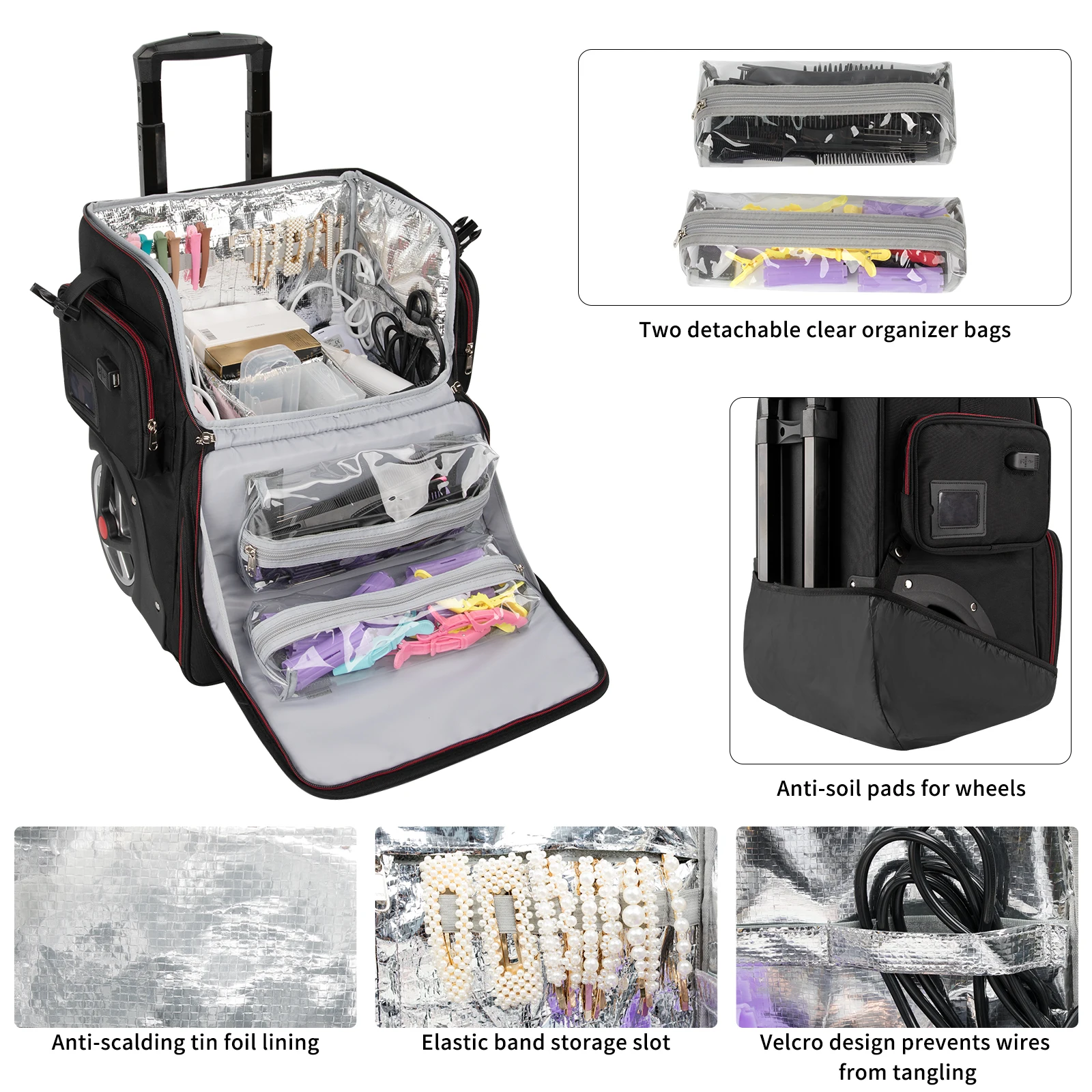 Relavel Professional Hairdresser Makeup Trolley Case Hairdressing Travel Beauty Salon Barber Case Makeup Rolling Train Case