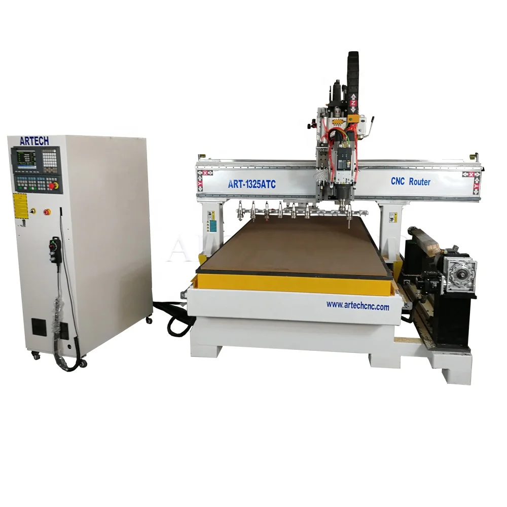 9KW  Atc 1325 Cnc wood  Router Machine 3 Axis 4 Axis Rotating axis cutting and engraving  aluminum Wood acrylic