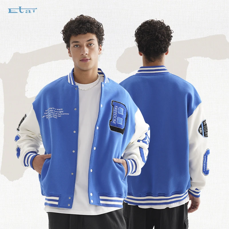Custom embroidery patches blue blank varsity letterman jacket baseball bomber jacket