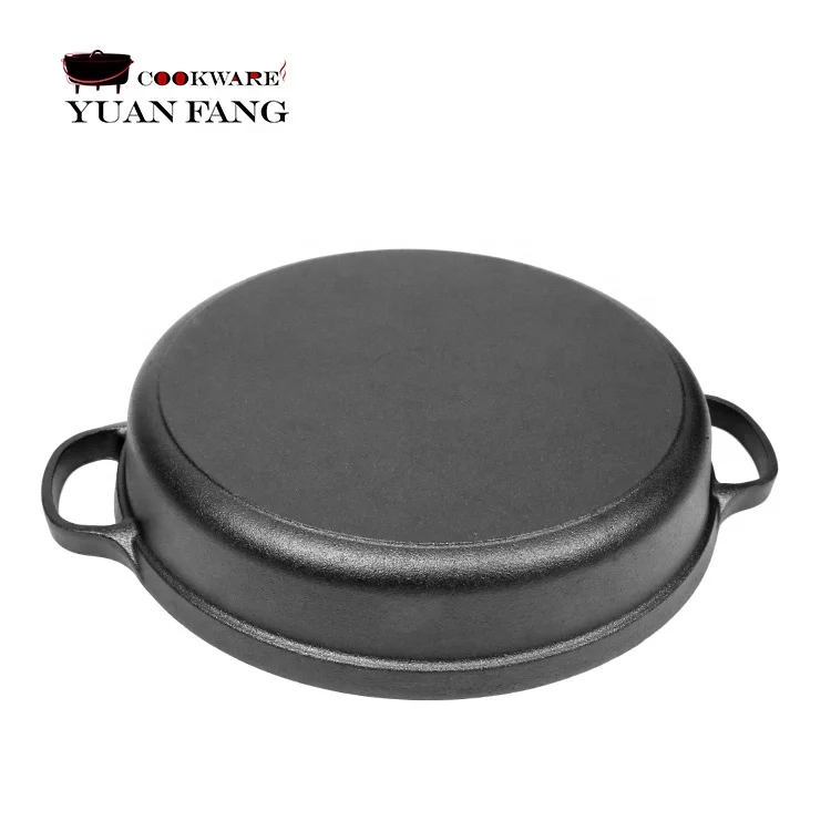 Популярный дизайн, кухонная посуда, Круглая чугунная глубокая сковорода, антипригарная сковорода для жарки, омлета, пиццы, сковорода с двумя ушами