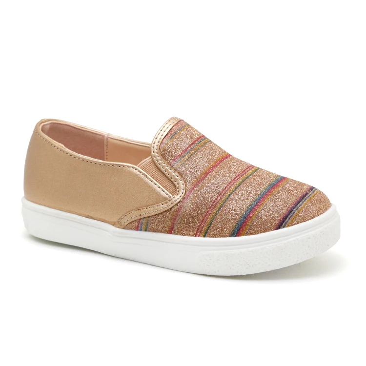 Silver Gold Kids Sports Glitter Shine Little Girls Casual Slip On flat Sneakers Shoes Wholesale China