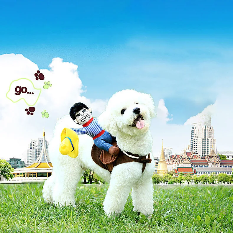 Funny Pet Cat Clothes Cartoon Cowboy Riding Suit Pet Clothing Cospaly Halloween Dog Clothes For Small Medium Large Dog