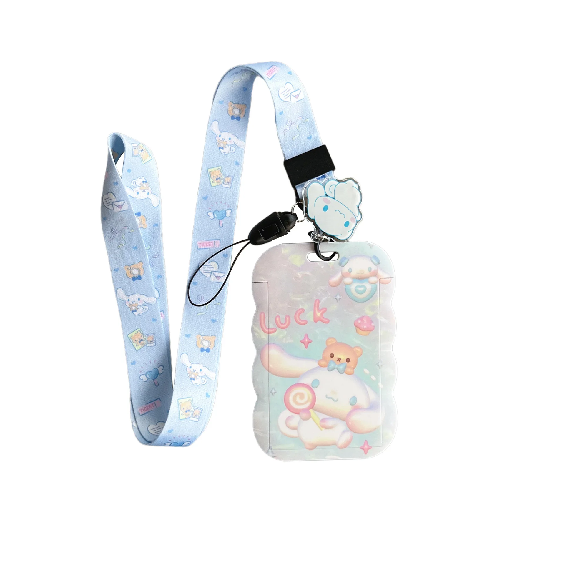 Marble patterned SANRIO long rope hanging neck chest card, student campus card holder, bus and subway Octopus card holder
