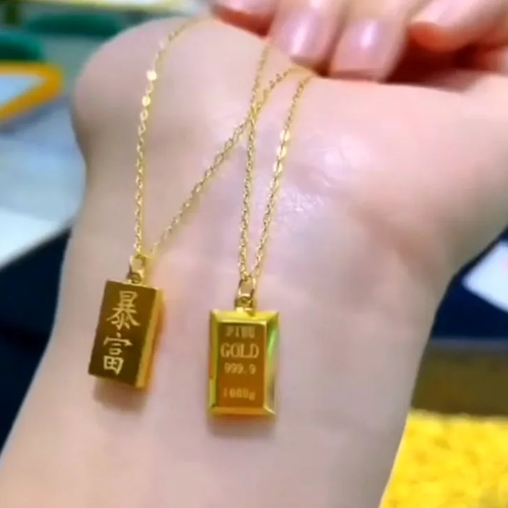 Luxury Fashion Solid Pure 18K Gold Charms Pendants Necklace Women Ladies Bridal Engagement Wedding Jewelry